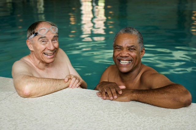Men in swimming pool